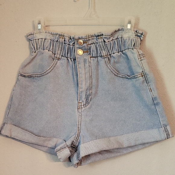 Forever 21 Light Blue Paperbag Waist Denim Shorts - Picture 1 of 6